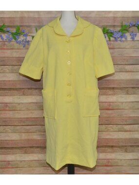 VTG Retro Mod XL 1X Handmade Housecoat Shift Dress Butter Yellow Patch Pocket